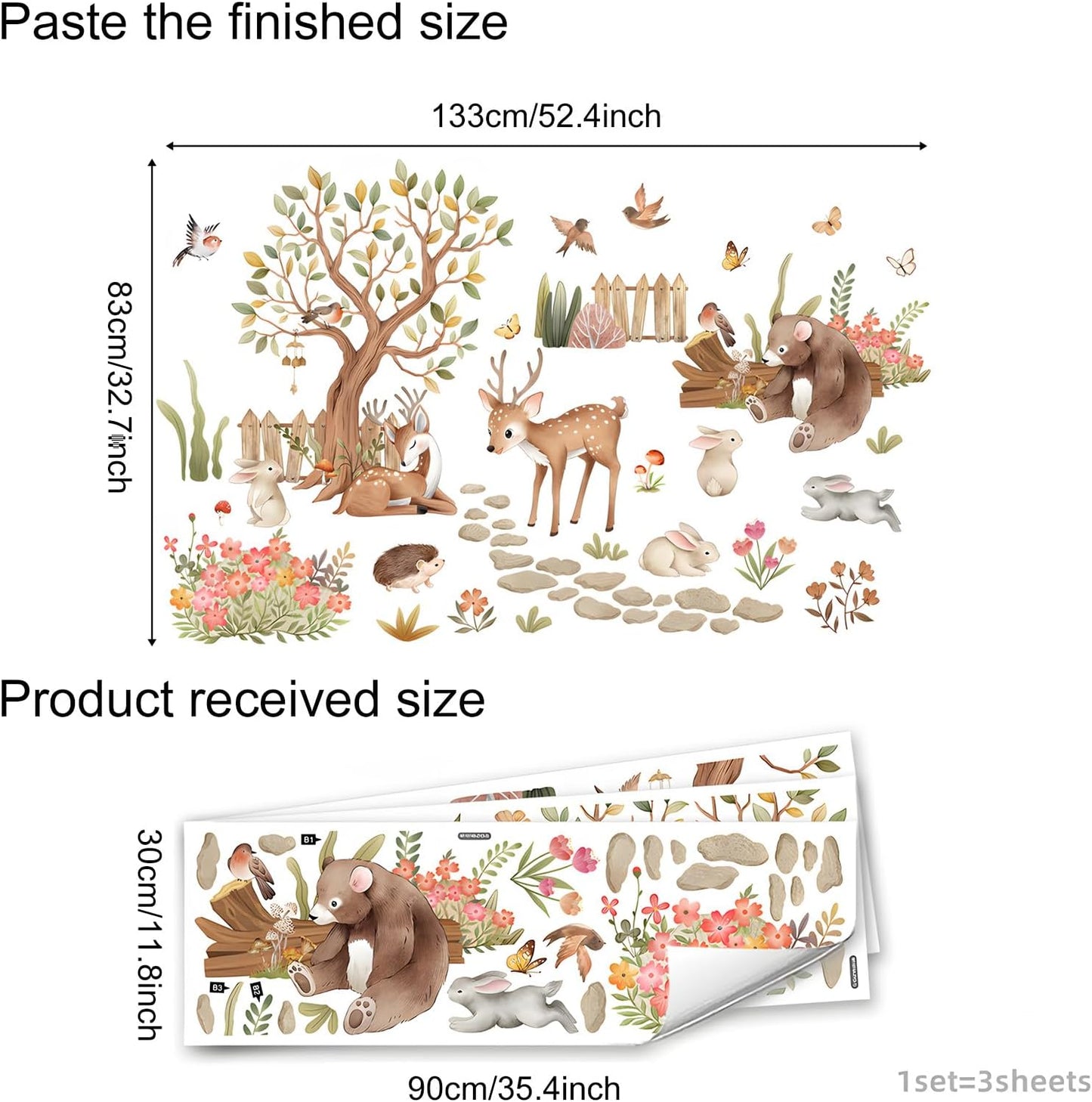 Woodland Animal Wall Stickers, Boho Forest Deer Bear Baby Nursery BST326L