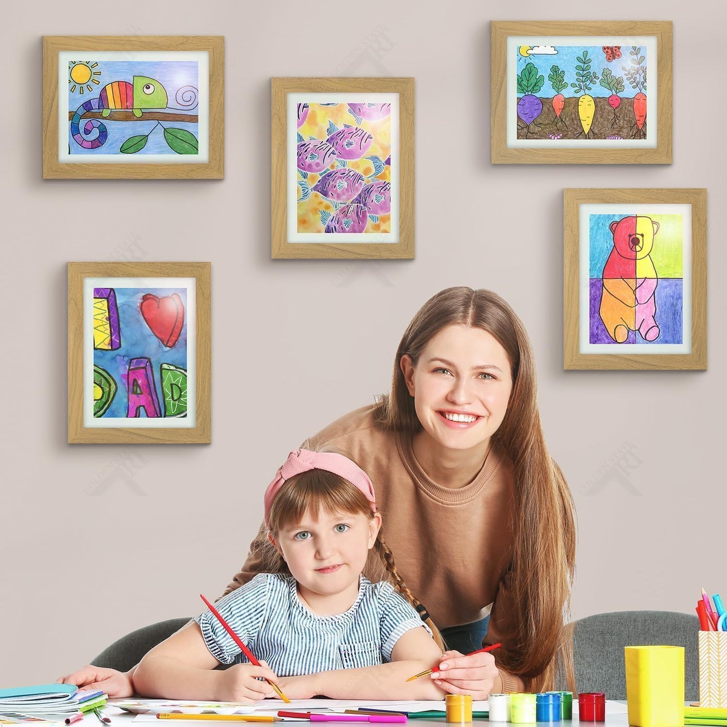 Golden State Art, 8.5x11 Kids Art Frames, Front-Opening Picture Frame Great for Kids Drawings, Artworks, Children Art Projects, Schoolwork, Home or Office (Walnut, Set of 2) BST220