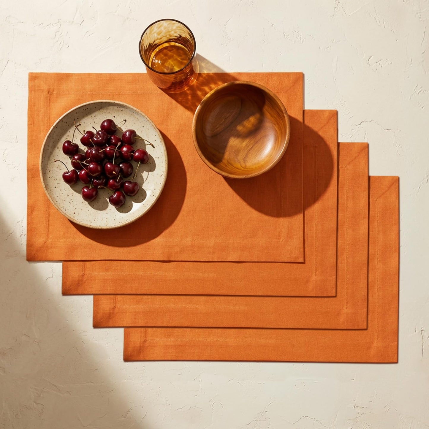 Solino Home 100% Linen Square Placemats White, Fete 14 x 14 in, Set of 4 | Square Table Mats square place settings for daily and festive dining; neatly mitered corners; Pure Linen; OEKO-TEX Certified BST326SOLH