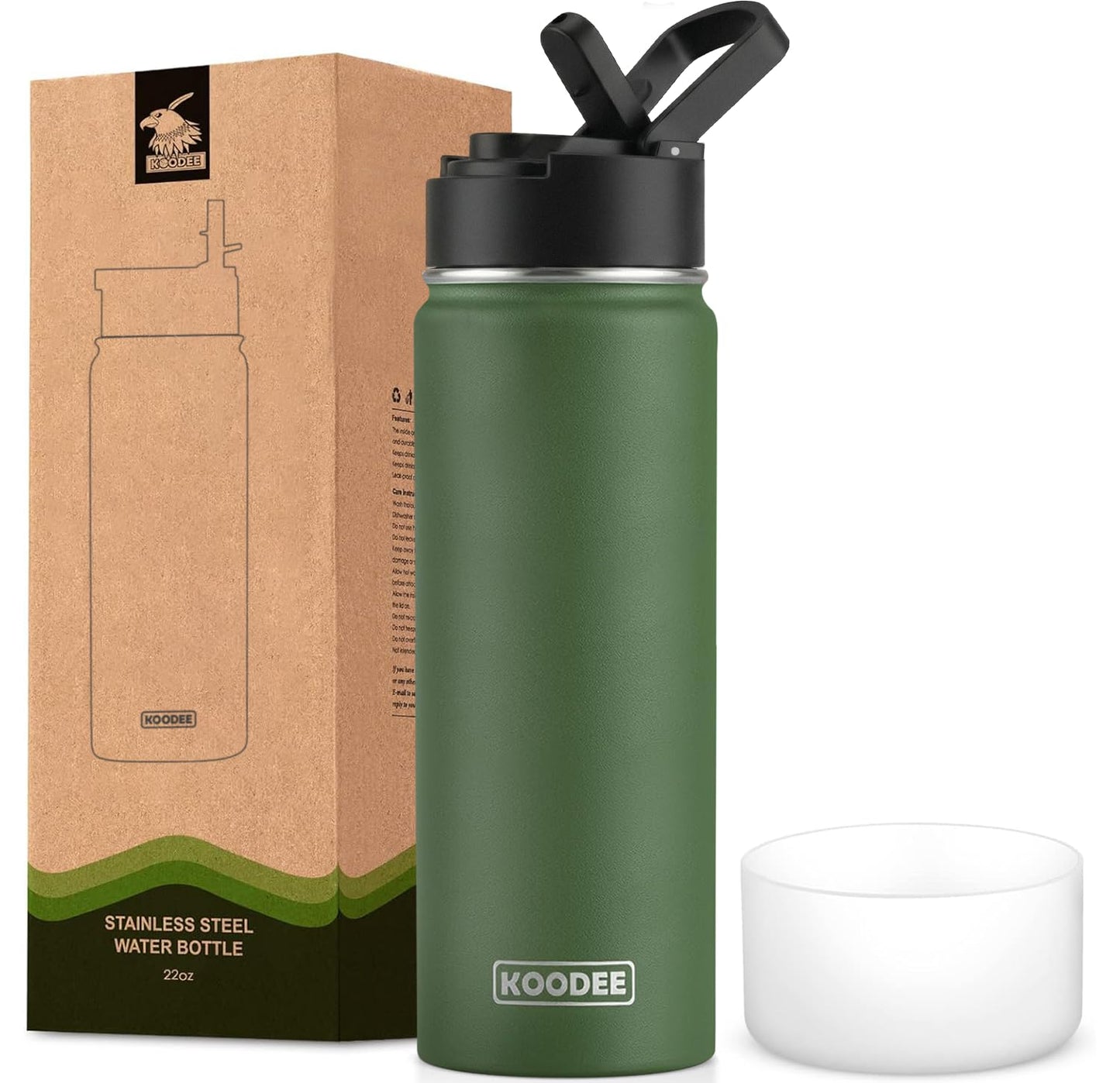 koodee Water Bottle-12 oz Stainless Steel Double Wall Vacuum Insulated Water Bottle for School-Wide Mouth Flask with Straw Lid (Teal) BST220