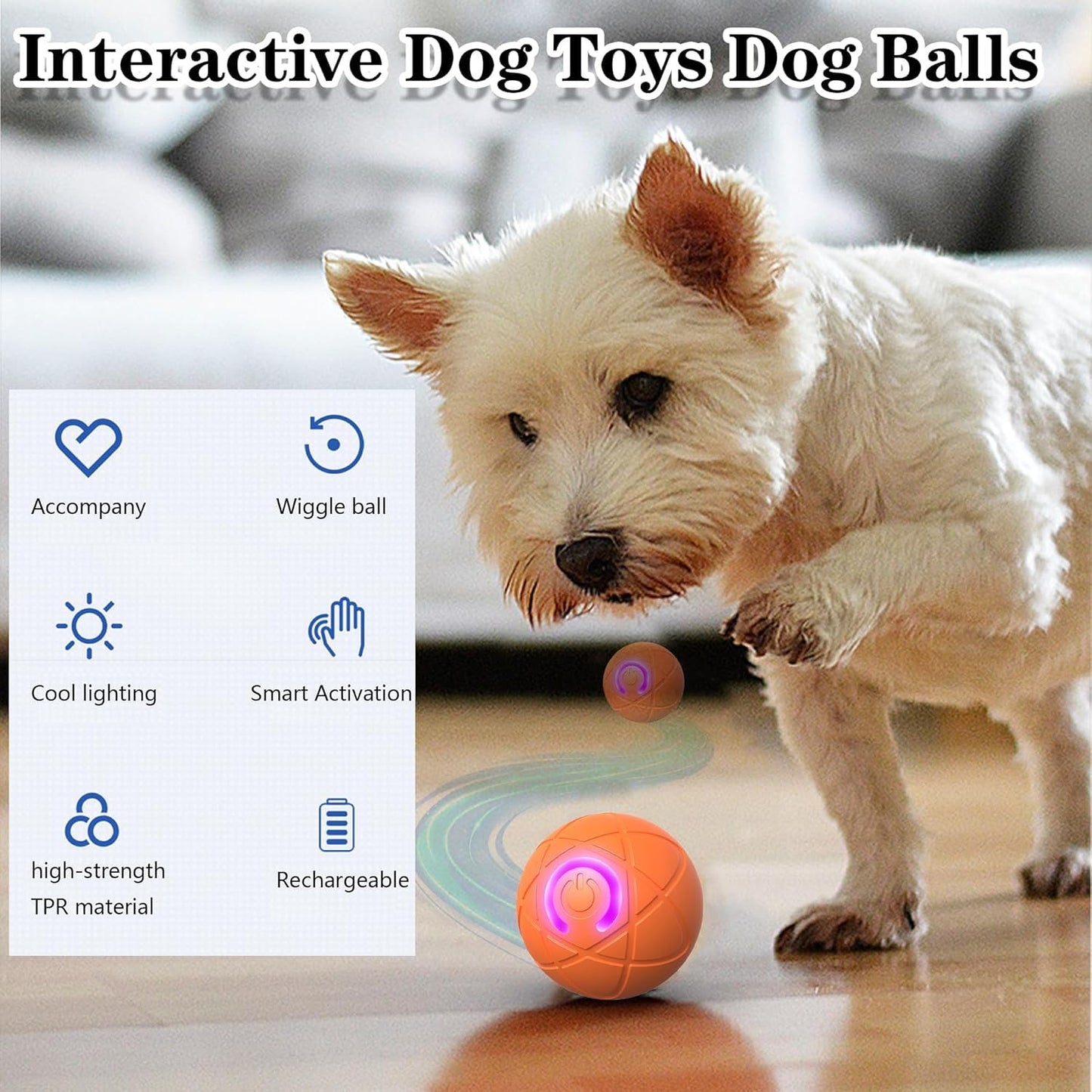 IRIDESCENT Interactive Dog Toys Dog Balls Activated Automatic Rolling Ball for Puppy Small Medium Dogs Smart Jumping Automatic Moving Bouncing and Rotating Ball Vibrating Keep Them Busy WN420