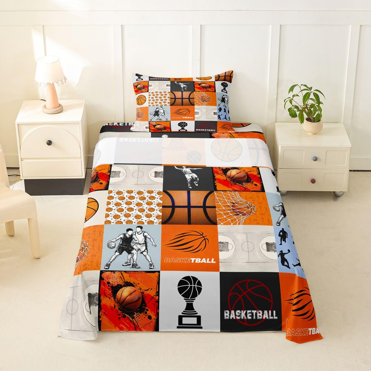 Erosebridal Gridiron Sheet Set Sports Ball Game Sheets Twin for Boys Girls Rugby Competition Game Bed Sheets Set, Football Themed Bedding Set with 1 Pillowcase BST326H