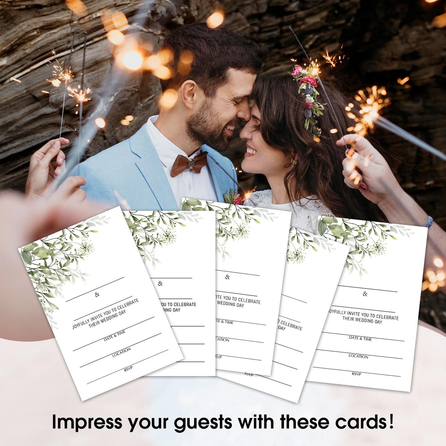 50 Years Anniversary Bridal Shower Invitations Cards, Set of 25 Gold Foil Floral Fill in Style 50th Year Wedding Invites Cards with Envelopes for Couples Marriage Party Supplies-T05 WN420