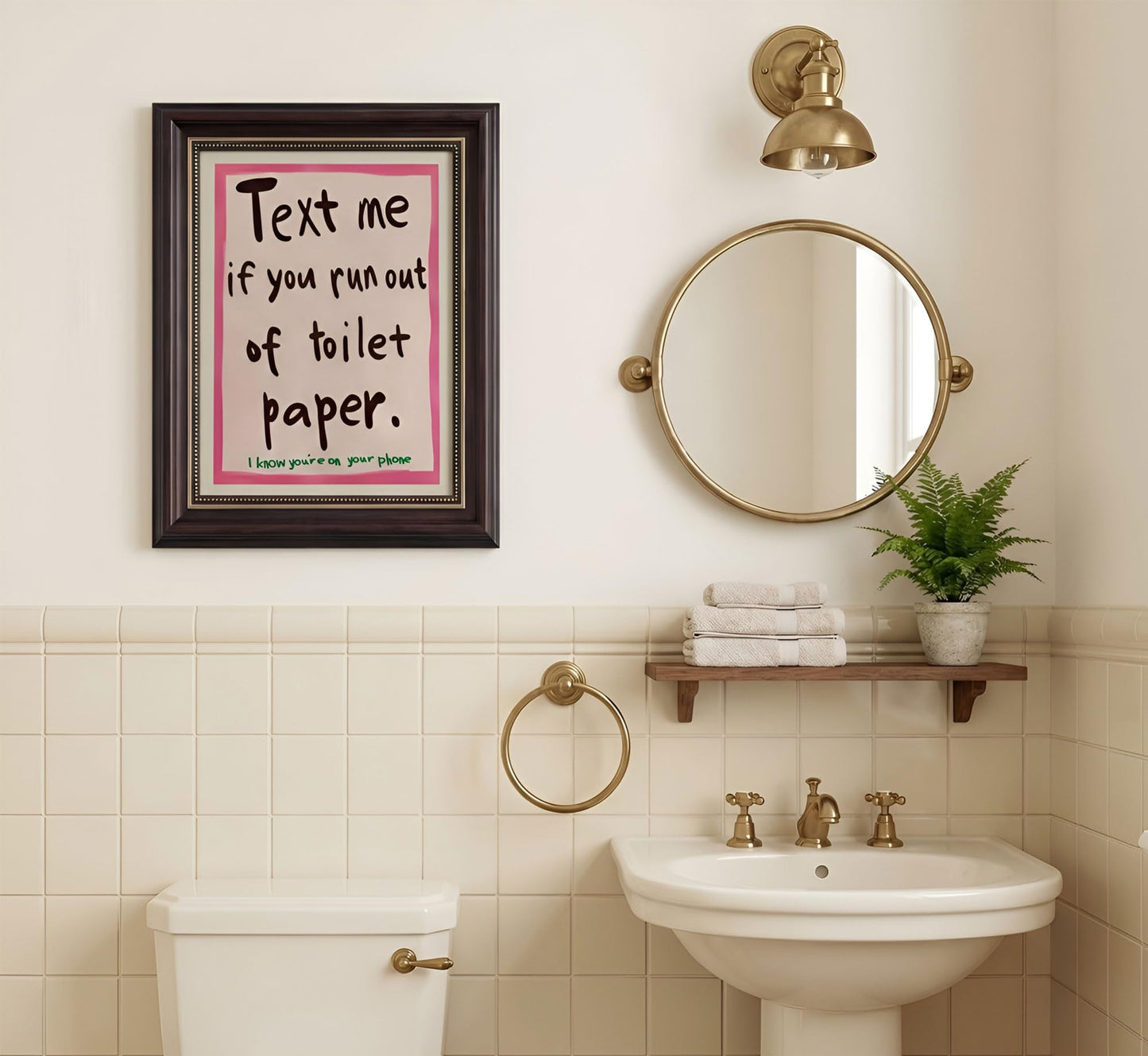 Dark Brown Framed Text Meif You Runoutof Toiletpaper Wall Art 9x11in | Pink Humor Bathroom Wall Decor Picture Funny Bathroom Quotes Poster for Toilets And Restrooms Decoration BST326H