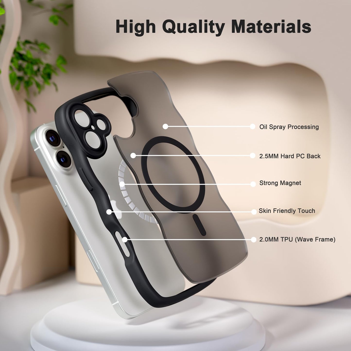 QVLANG Case for iPhone 16 Pro Max, Cute Wave Cover Case, Upgraded[Full Camera Protection][Compatible with Magsafe][Military Grade Protection][Translucent Matte] Phone Case for Women Girls, Hot Pink WN420