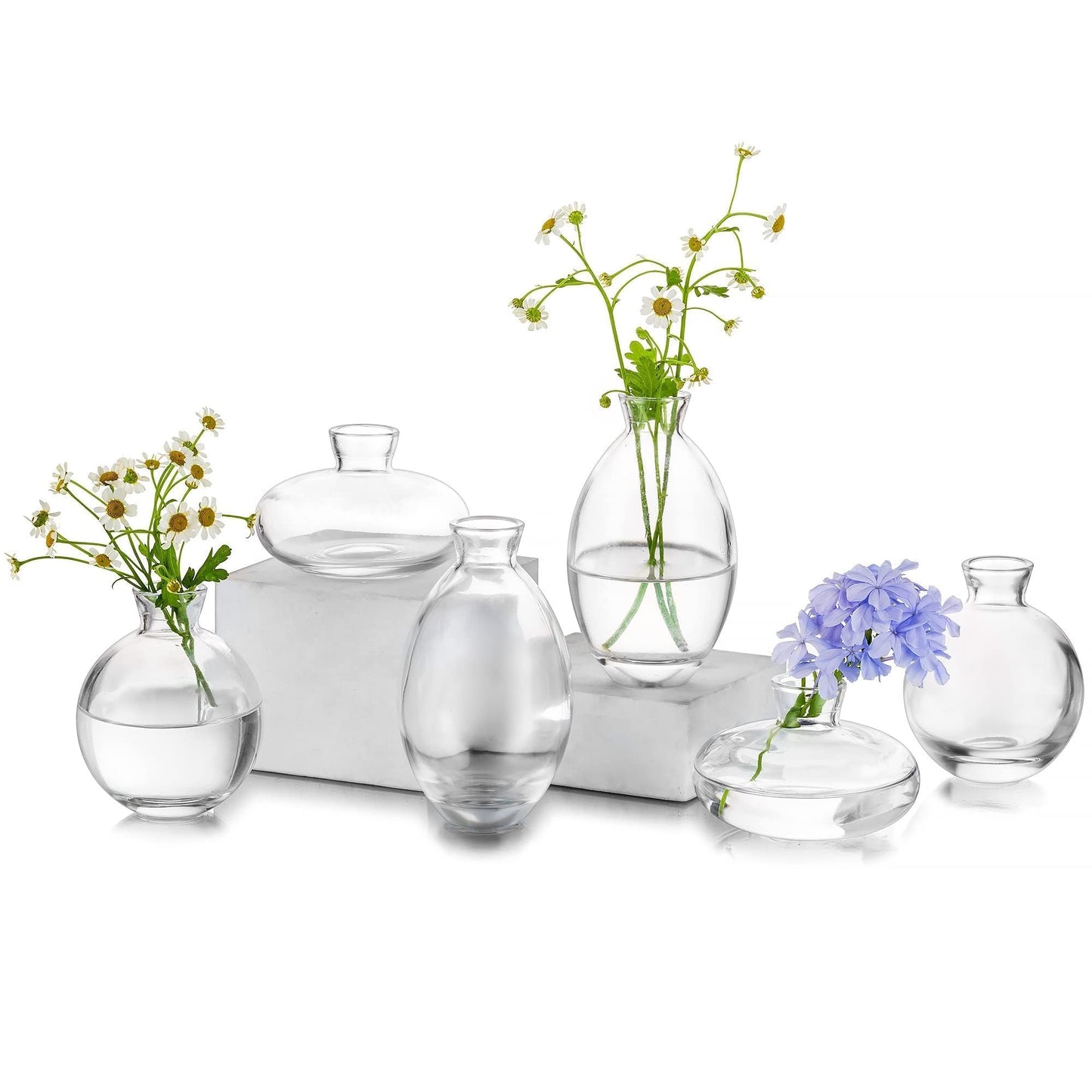 Glasseam Clear Glass Bud Vase, 3Pcs/Set Modern Decorative Small Mini Flowers Vases Short Minimalist Aesthetic Home Decor Vintage Cute Handmade Tiny Wedding Table Centerpieces for Single Flower Rose BST326H