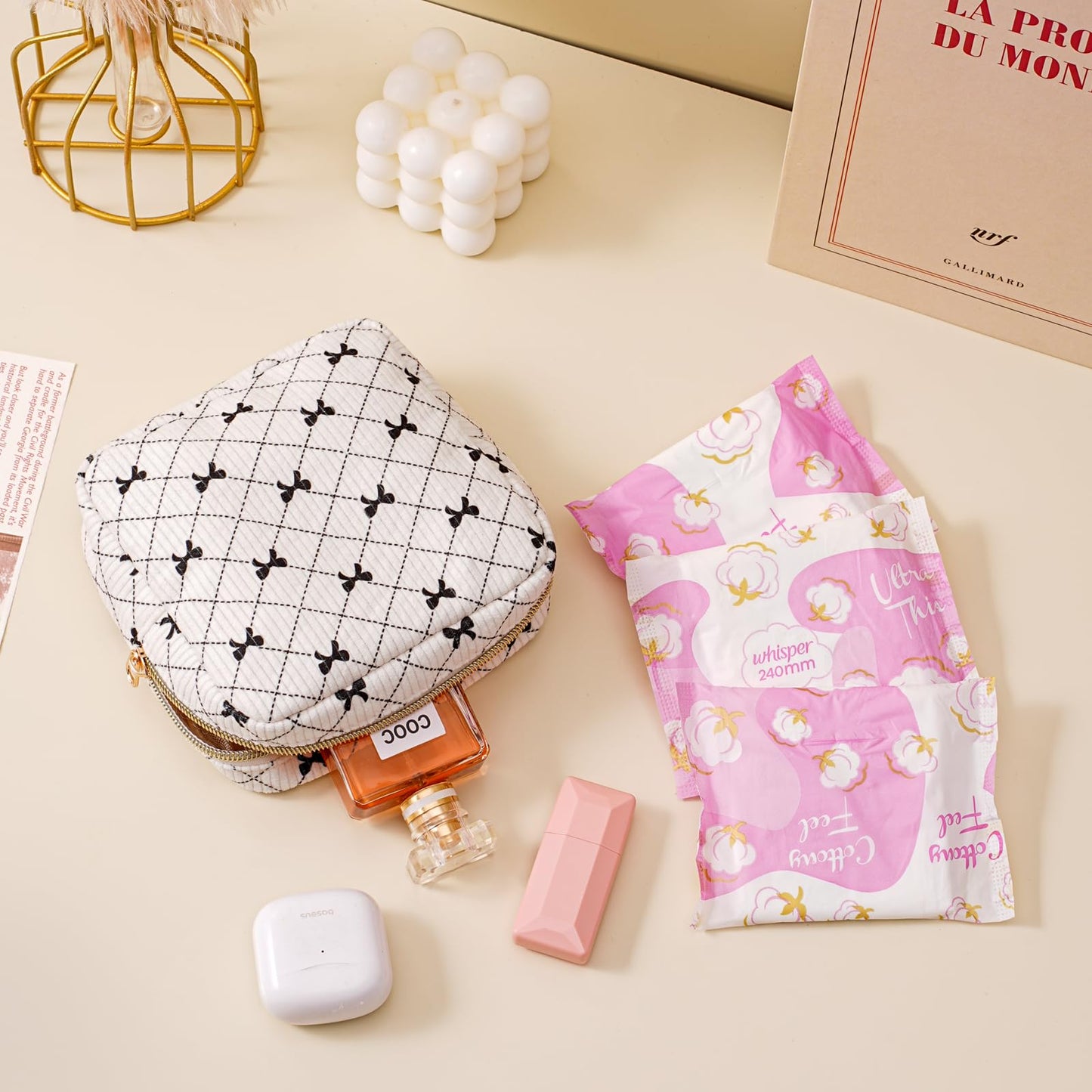 uekeboag Cute Small Corduroy Zipper Makeup Bag, Mini Coquette Aesthetic Pouch with Bear Pattern for for Purse,Key Pocket Lipstick Bag Card Holder Data Cable Organizer (12Hot Pink) BST220