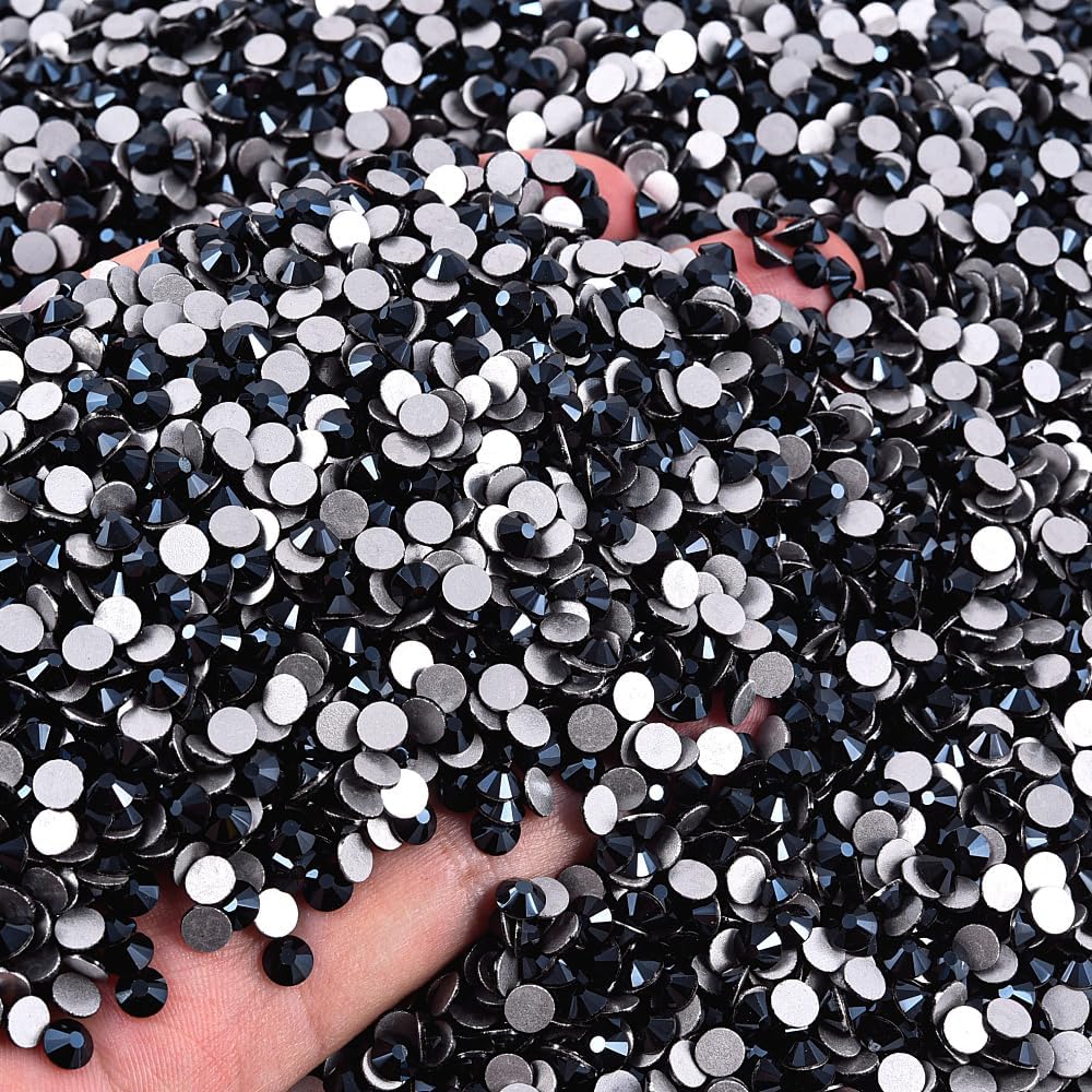 Black Shine Glass Rhinestones Crystal Flatback Gemstones for Crafts Nails Makeup Bags and Shoes Decoration.(SS20/1440pcs) BST202