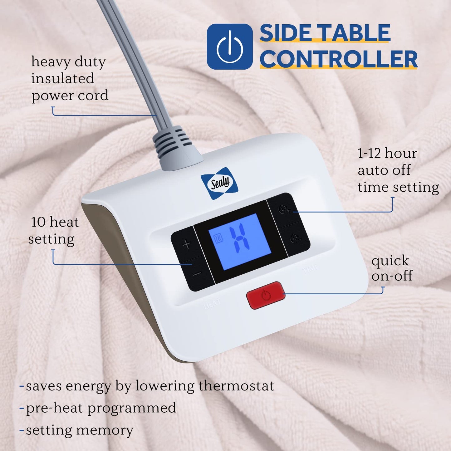 Sealy Heated Electric Blanket Queen Size, Flannel Electric Blanket with 10 Heating Levels & 1-12 Hours Auto Shut Off, Fast Heating Warming Blanket, Machine Washable, Grey, 84 x 90 Inch
