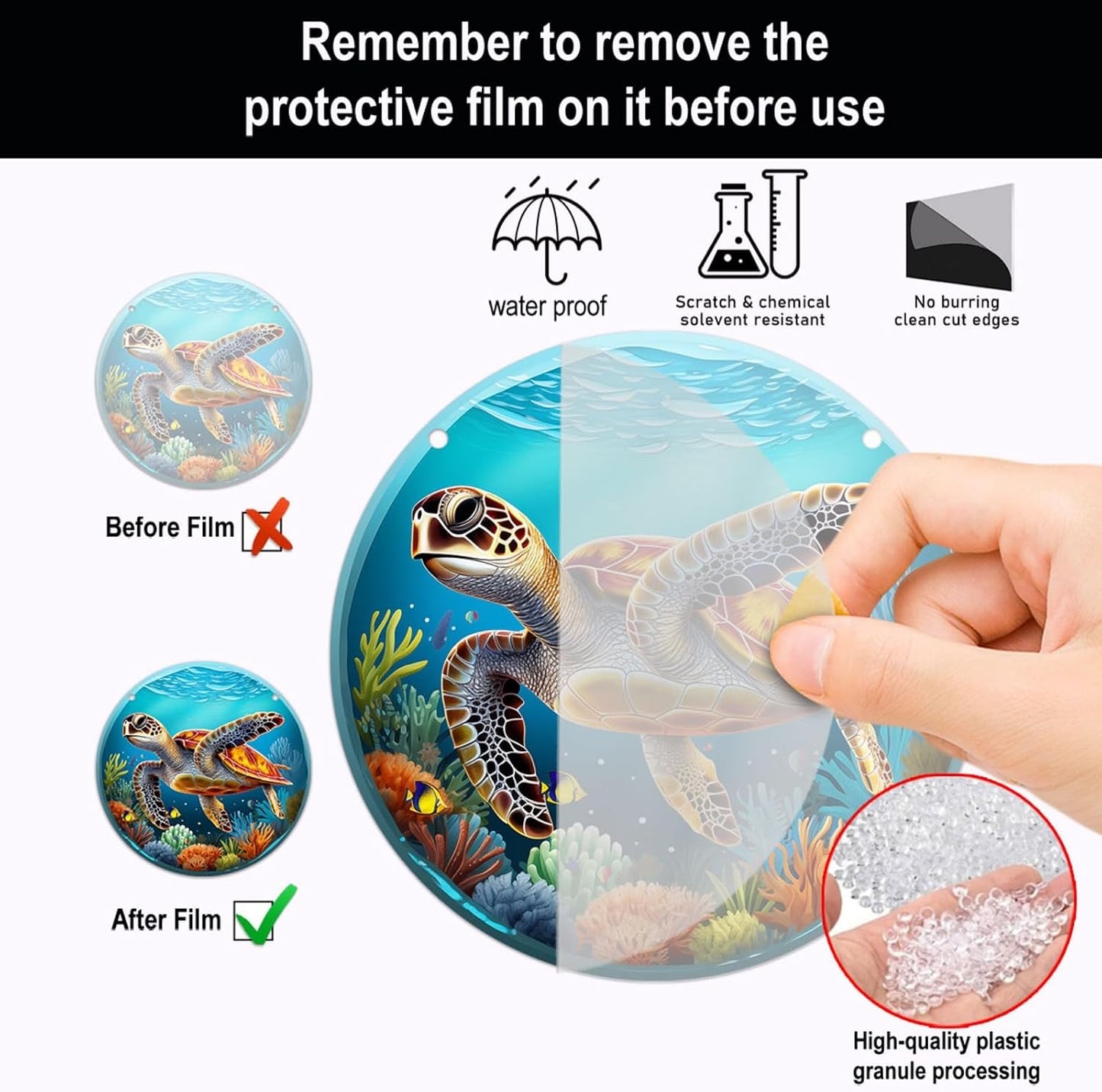 HOTIYOK Sea Turtles Stained Glass Window Hangings Panels Acrylic Underwater World Marine Life Home Wall Decor for Indoor, Ideal Housewarming Gift for Mom Grandma Wife Teacher BST220