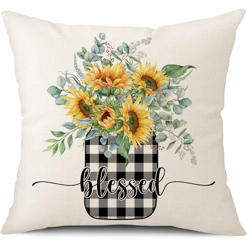 Spring Easter Pillow Covers 18x18 Set of 2 Rabbit Bunny Carrot Truck Spring Flowers Decorative Throw Pillow Covers for Home Office Sofa Bed Couch BST326L