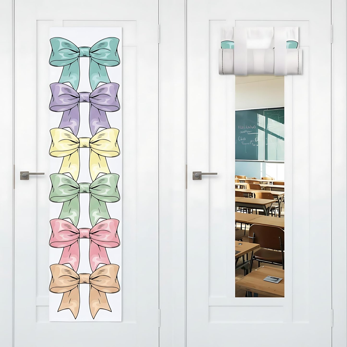 2 Pcs Bow-knot Classroom Door Cover School Classroom Curtain,Bohemian | Thickened Door Curtains, Blackout Curtains 8x43'', Light Blocking Window Covers, Office, Porch, Schoolroom Cover Shade BST326L