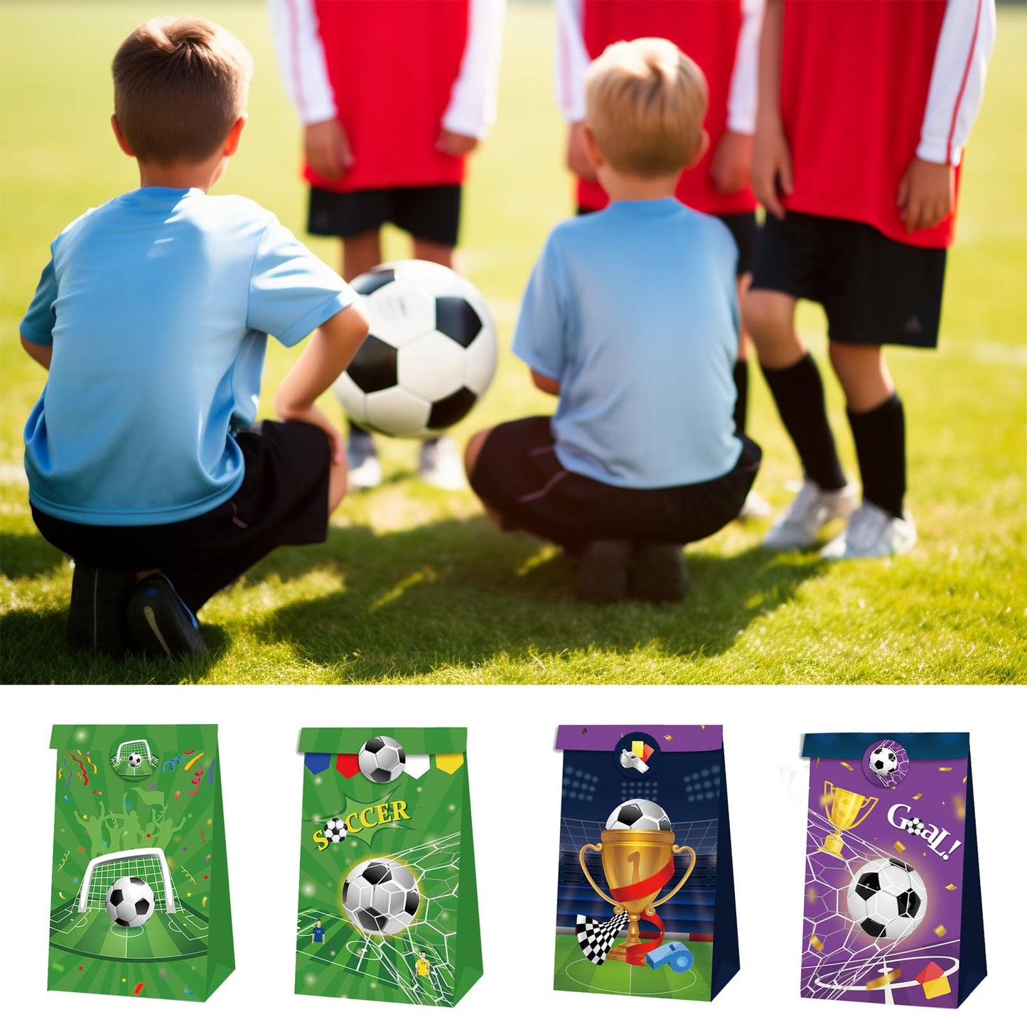 Qpout Soccer Goodie Bags Party Pack - 12 Snack Bags With Sealing Stickers for Kids Teams & Birthdays - Black & White BST326L