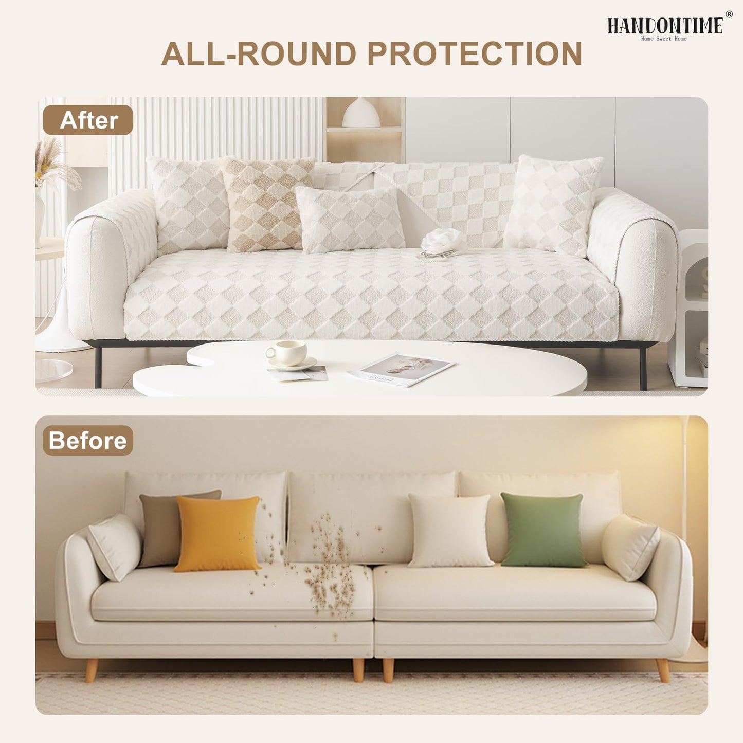 HANDONTIME Fuzzy Dog Couch Cover Washable, Pet-Friendly Sofa Covers Non-Slip Geometric Jacquard Pet Protector Furniture Cover for 3 Cushion Sofa Cozy Fuzzy Dog Mat for Couch (Grey, 35.4" x 70.9") BST202