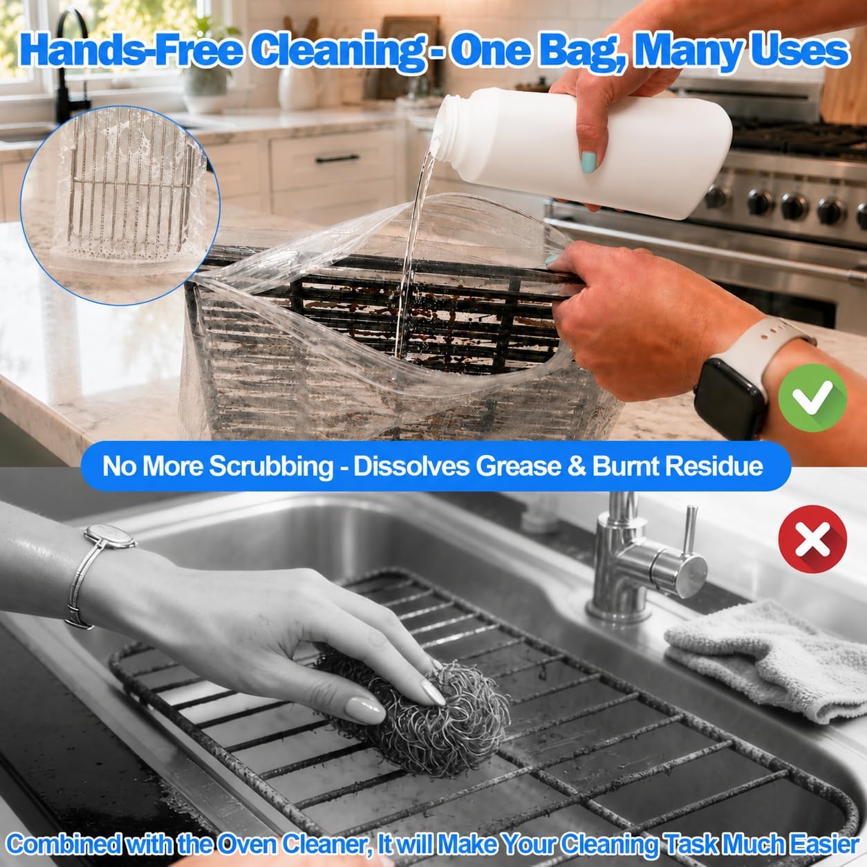 Palksky Oven Rack Cleaning Bags, 3 Sizes Heavy Duty No Scrub Bags for Use with Oven Cleaner, Reusable Leak-Resistant PE Bags for Deep Soaking Grill Grates & BBQ Racks, No Cleaner Included, 16 Packs WN420