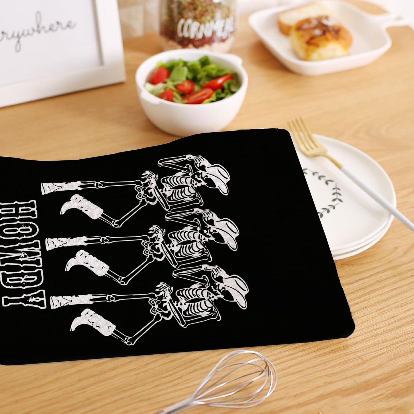 HIWX Preppy Skeleton Halloween Decorative Kitchen Dish Towels, Hand Towels - Gray (1624) BST326L