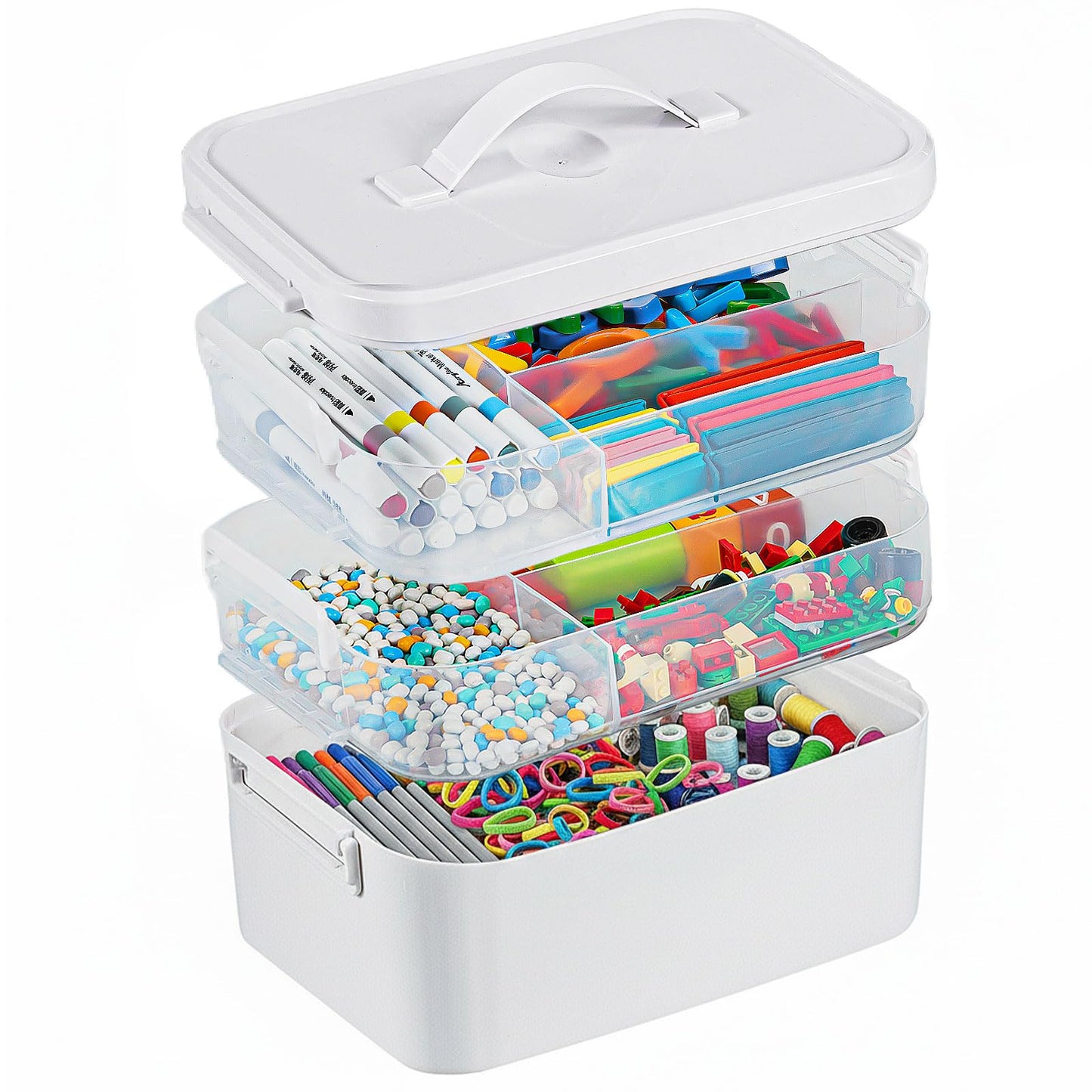 Gifhomfix 4-Layer Plastic Craft Organizers and Storage Box with Removable Trays, Storage Containers with lids and Handle, Art Supply Storage Organizer for Organizing Bead, Sewing, Tool（Green） BST220