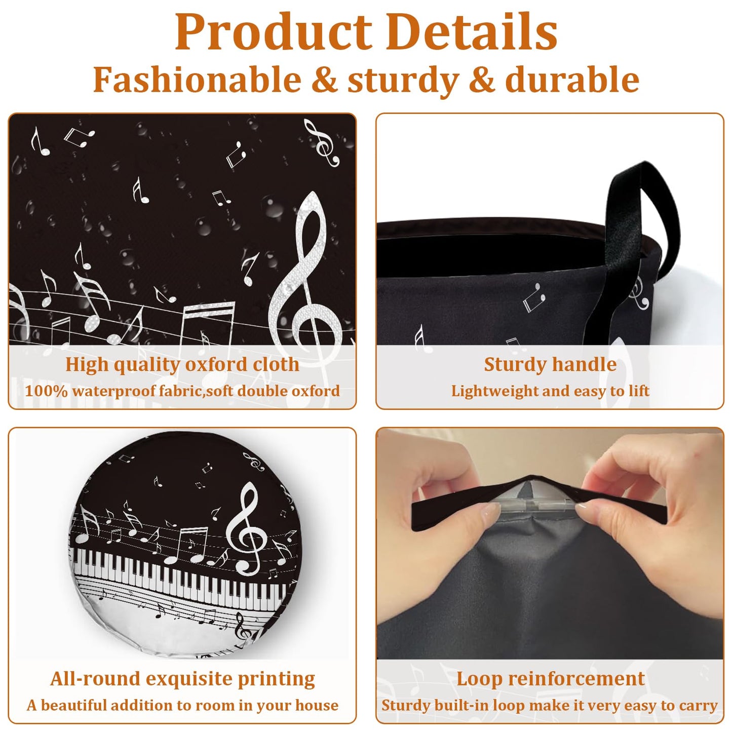 Nature Cow Print Laundry Basket with Sturdy Handles, Cow Skin Collapsible Oxford Cloth Laundry Hamper Organizer Basket for Bathroom Bedroom 15.7x20 Inch BST220