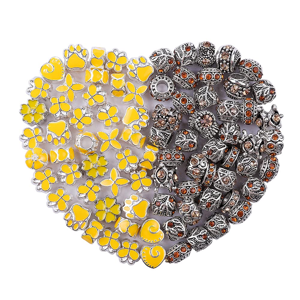 60 Pieces Assorted European Beads with Plating Silver Metal Alloy Rhinestone Large Hole Spacer Beads for DIY Charm Bracelet Jewelry Making (Blue) BST220