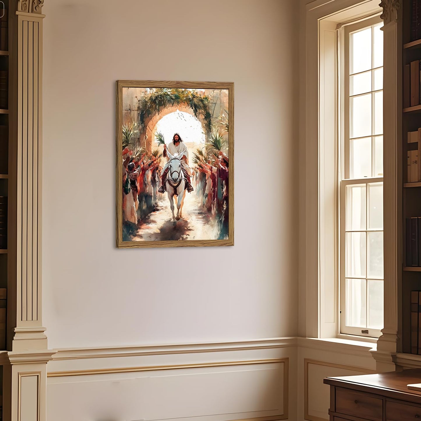 Framed 3D Textured Jesus Embracing Woman Wall Art, Jesus Hugging Woman Wall Decor Hand Drawn Sandstone Religious Christian Bible Painting Pictures for Bedroom Living Prayer Room 12x16 in Wood Framed BST202