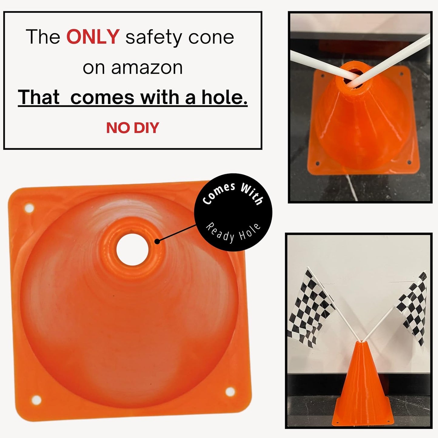 4E's Novelty 38 Pieces Set - 12 Traffic Cones With Hole on Top, 24 Checkered Flags, Racetrack Floor Runner - for For Race Car Birthday Party Supplies, Table Centerpiece Decorations Kids Gift