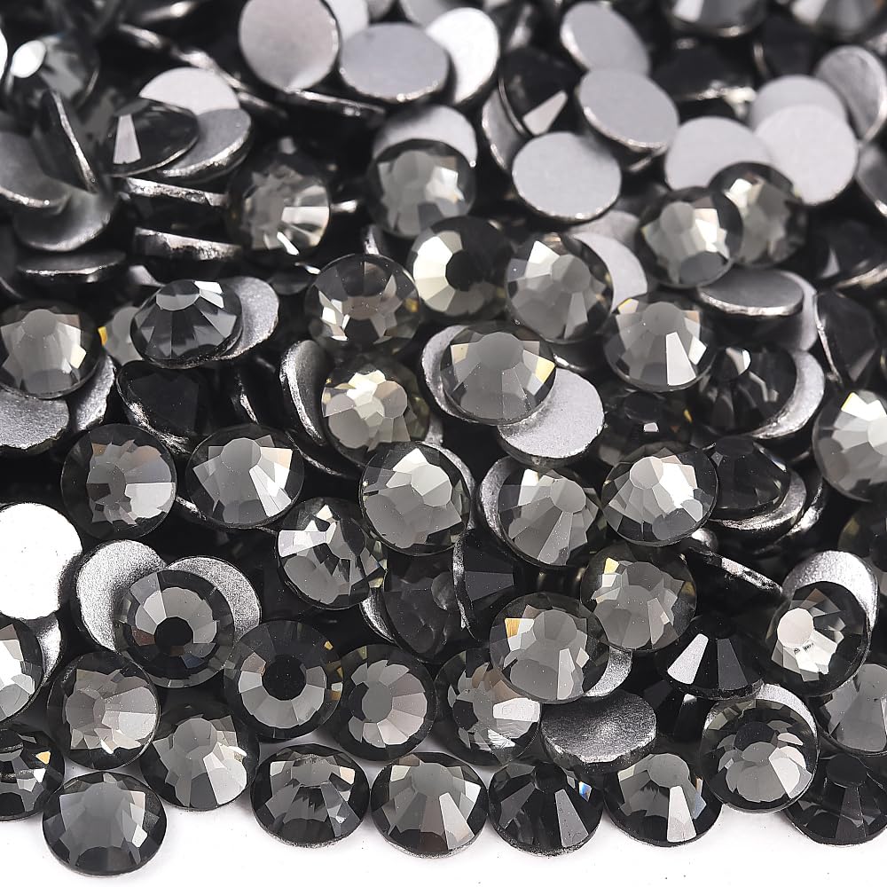 Black Shine Glass Rhinestones Crystal Flatback Gemstones for Crafts Nails Makeup Bags and Shoes Decoration.(SS20/1440pcs) BST202
