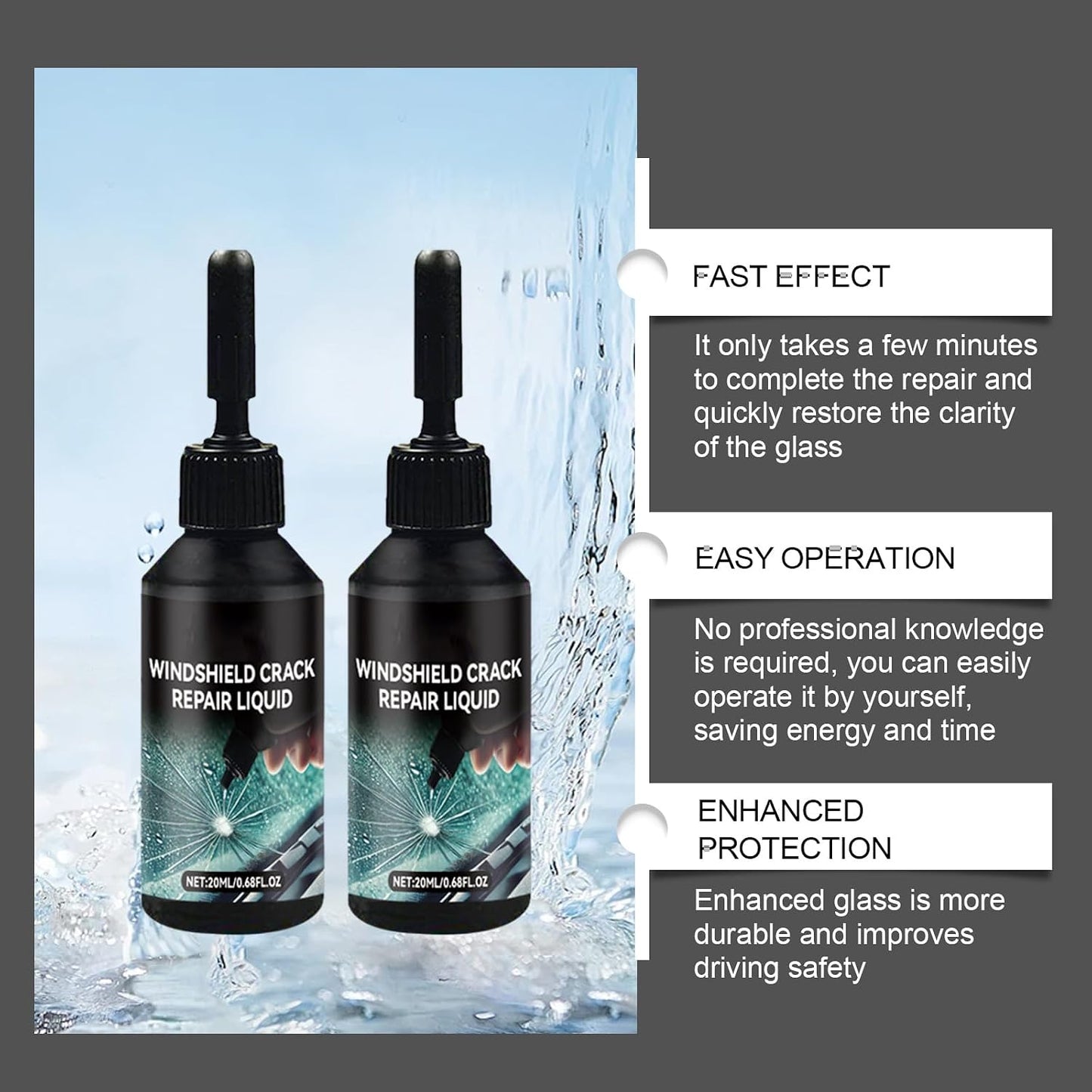 Windshield Crack Repair Kit, 2025 Upgraded Windshield Crack Repair Kit, Suitable for Repairing car Windshield Cracks, Repairing Cracks and Damages (1PC) WN420
