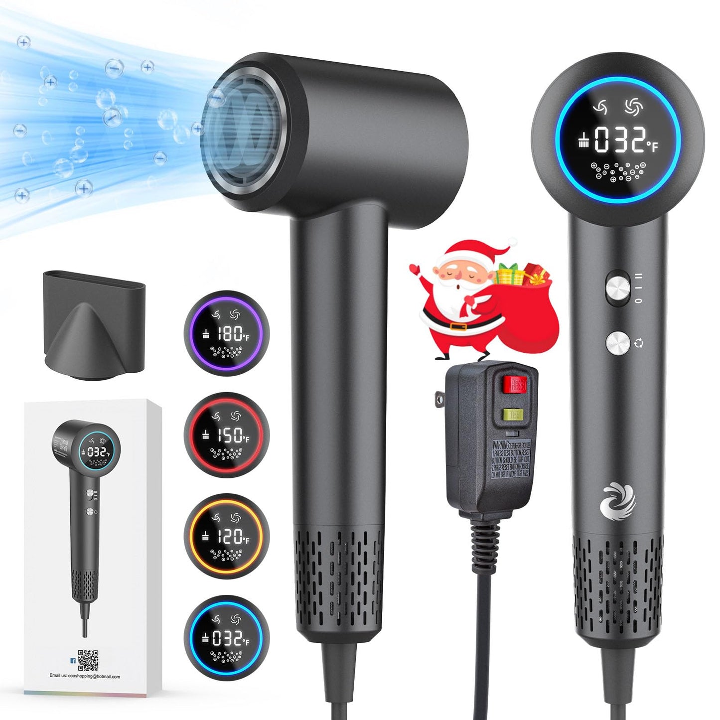 KARFUN Hair Dryer, 110000 RPM High-Speed Brushless Motor Fast Drying Blow Dryer, 57dB Low Noise Hair Dryer for Home or Travel, 3 Temps & 2 Speeds (Black)