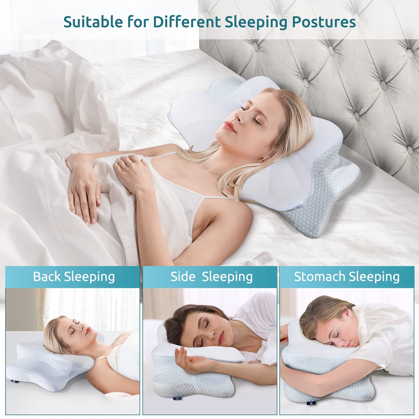 DONAMA Cervical Pillow for Neck and Shoulder,Contour Memory Foam Pillow,Ergonomic Neck Support Pillow for Side Back Stomach Sleepers with Pillowcase-Standard Size BST220