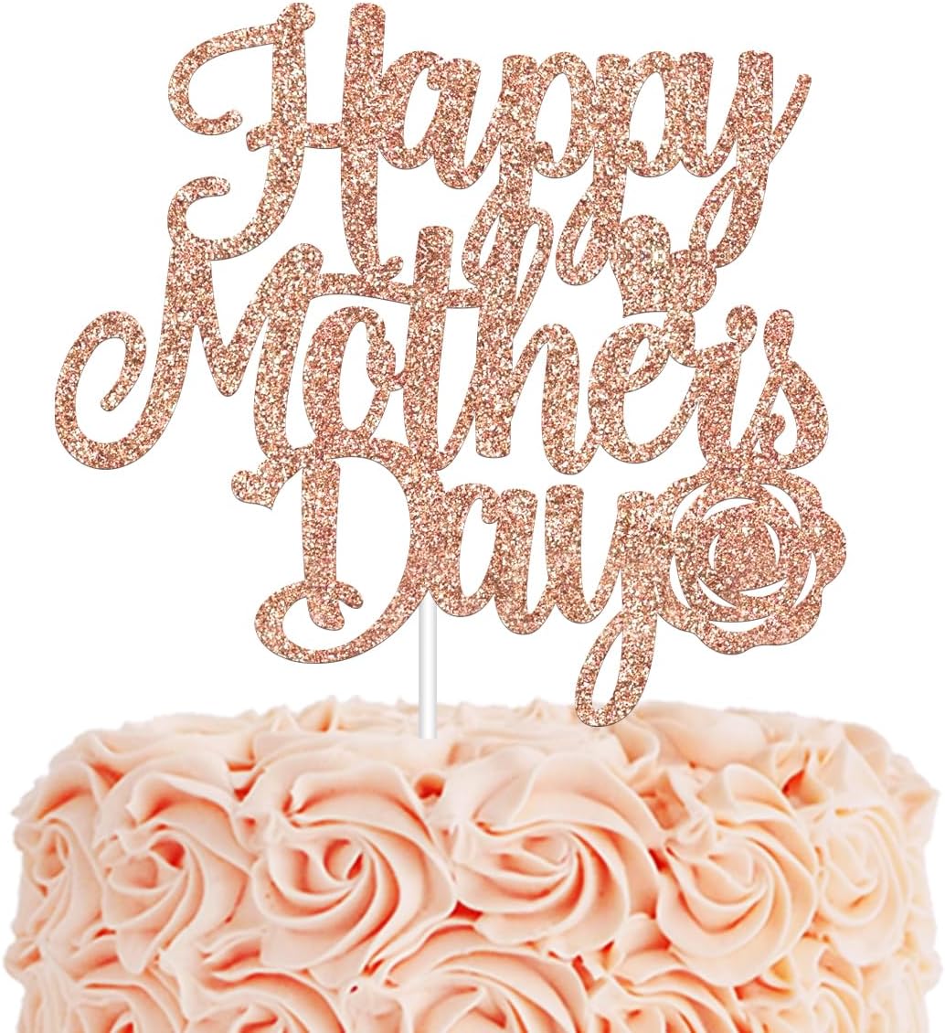 Happy Mother's Day Cake Topper - Rose Gold Glitter Cake Decorations I Love Mom Thanks Mom Home Celebrate Party Decor centerpiece Mothers Day Gift(DOUBLE-SIDED Paper) BST326L