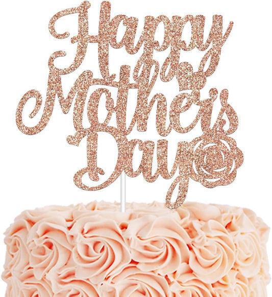 Happy Mother's Day Cake Topper - Rose Gold Glitter Cake Decorations I Love Mom Thanks Mom Home Celebrate Party Decor centerpiece Mothers Day Gift(DOUBLE-SIDED Paper) BST326L
