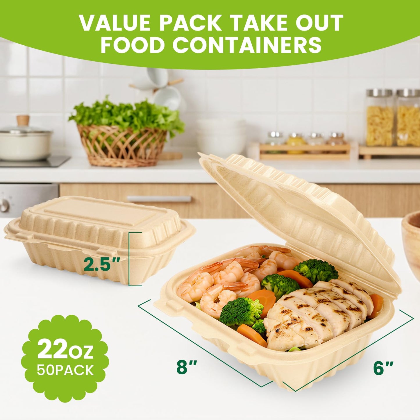 Clamshell Food Containers with Lids, 50 Pack-26oz Take Out Boxes N25