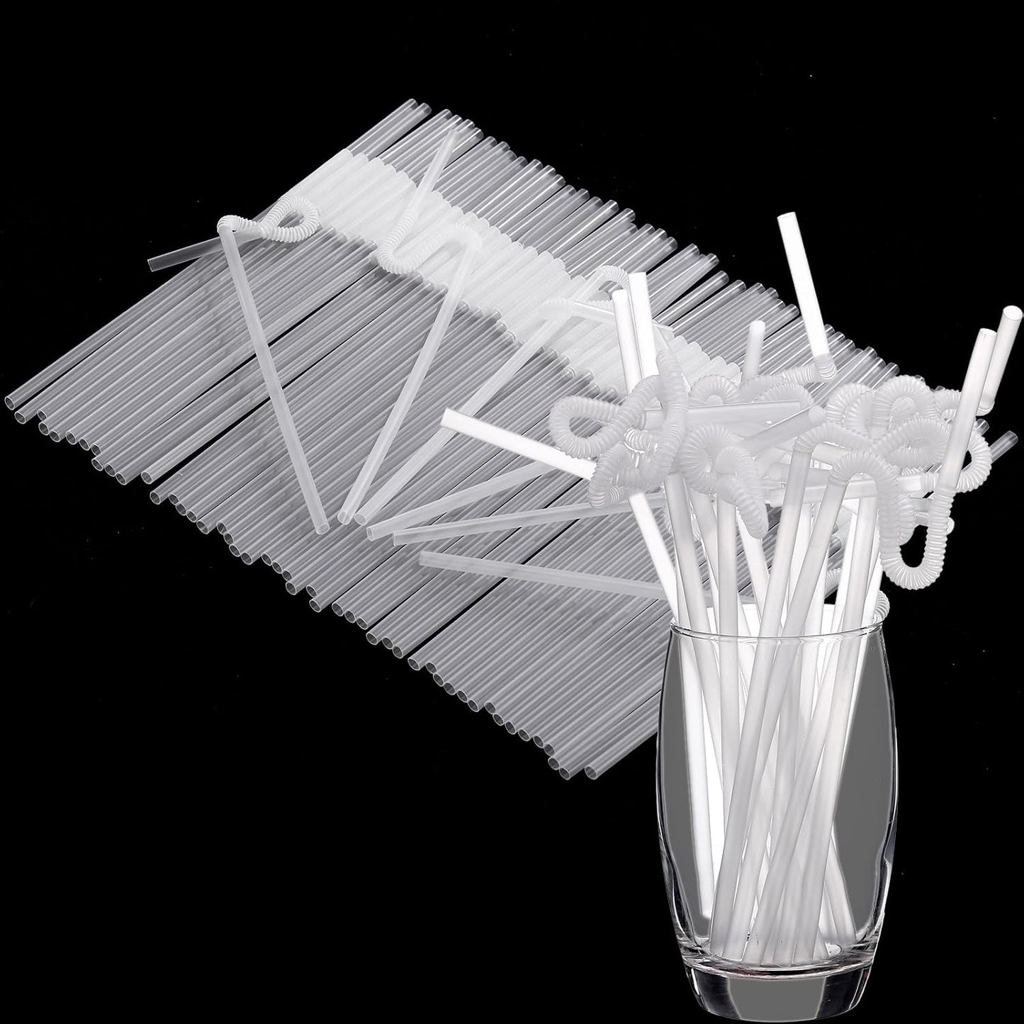 Qinyoung 200 Pcs Flexible Plastic Straws, Disposable Bendy Drinking Straws, 13" Extra Long Fancy Drinking Supplies for Summer Party Party Decoration Juice Restaurants Cafe Bars Birthday(Clear) WN420
