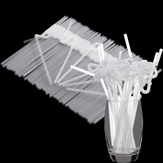 Qinyoung 200 Pcs Flexible Plastic Straws, Disposable Bendy Drinking Straws, 13" Extra Long Fancy Drinking Supplies for Summer Party Party Decoration Juice Restaurants Cafe Bars Birthday(Clear) WN420