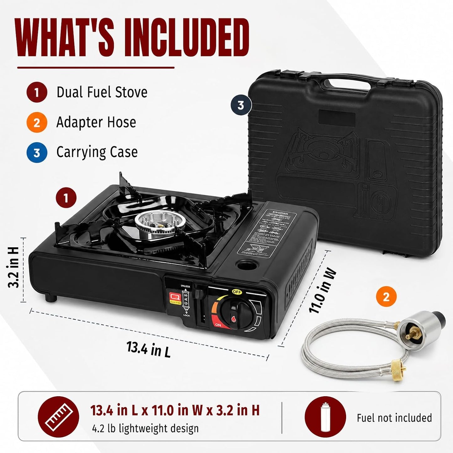 SHINESTAR 7800 BTU Dual Fuel Camping Stove, Propane Portable Gas Stove | Propane or Butane Camp Stove with Adjustable Heat Dial, Carry Case & Propane Adapter Hose,for Outdoor Cooking and Emergencies BST326H