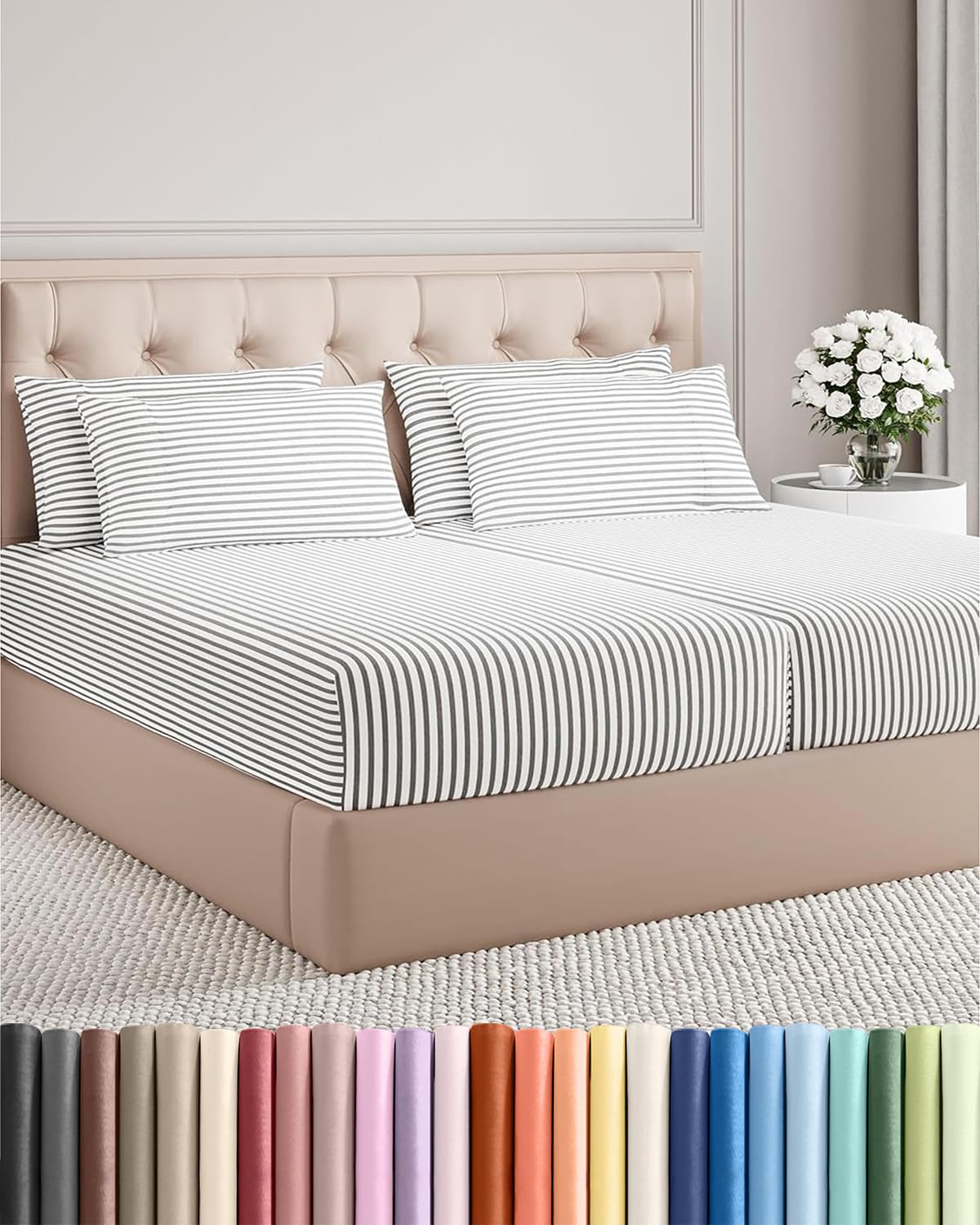Split King 7 Piece Sheet Set - Comfy Breathable & Cooling - Soft Hotel Luxury Bedding Set with 8-16 Inch Deep Pockets - 1 Flat & 2 Fitted Sheet & 4 Pillowcases - Wrinkle Free & Easy Care - Steel Blue DD1210