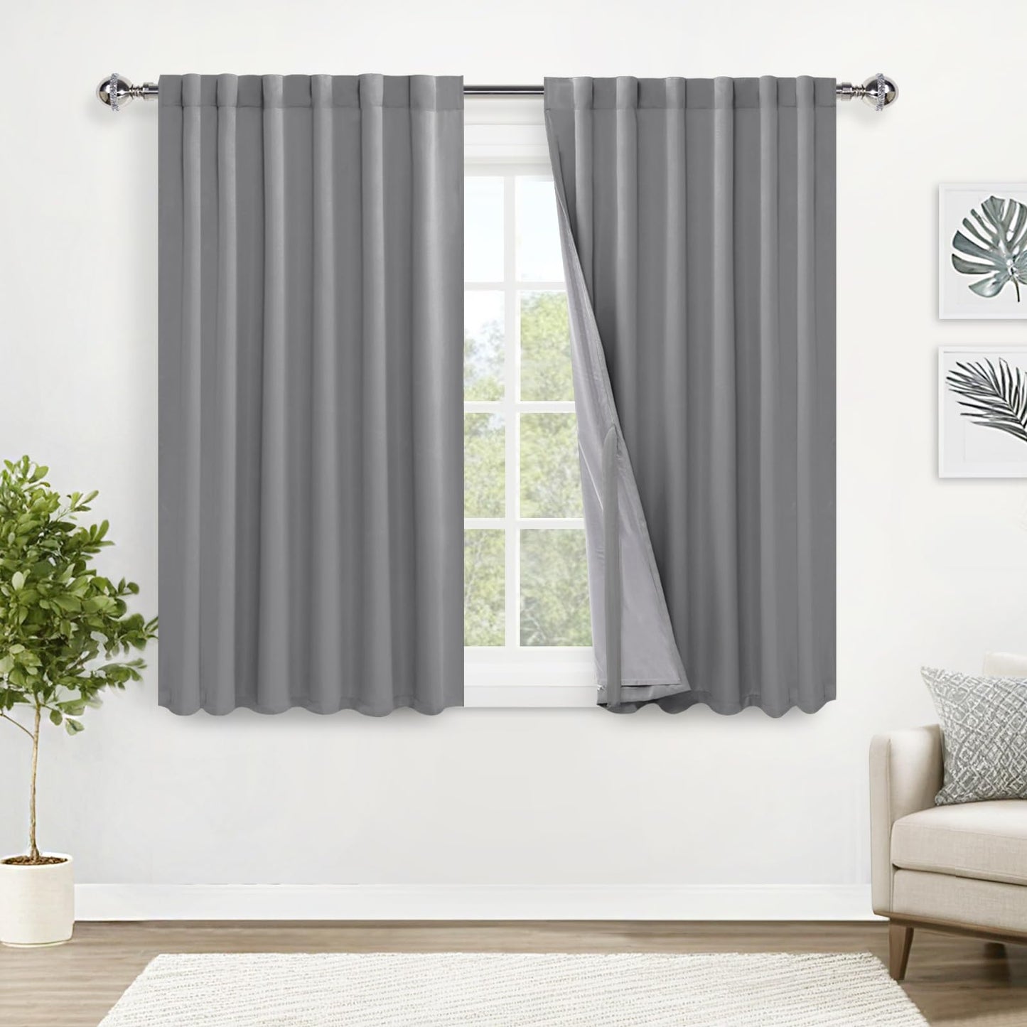 XWZO White Blackout Curtains with Tiebacks - Rod Pocket & Back Tab Heat and Full Light Blocking Window Panels for Bedroom/Nursery, 84 Inches Long Thermal Insulated Draperies, W42 x L84, Set of 2 BST326H
