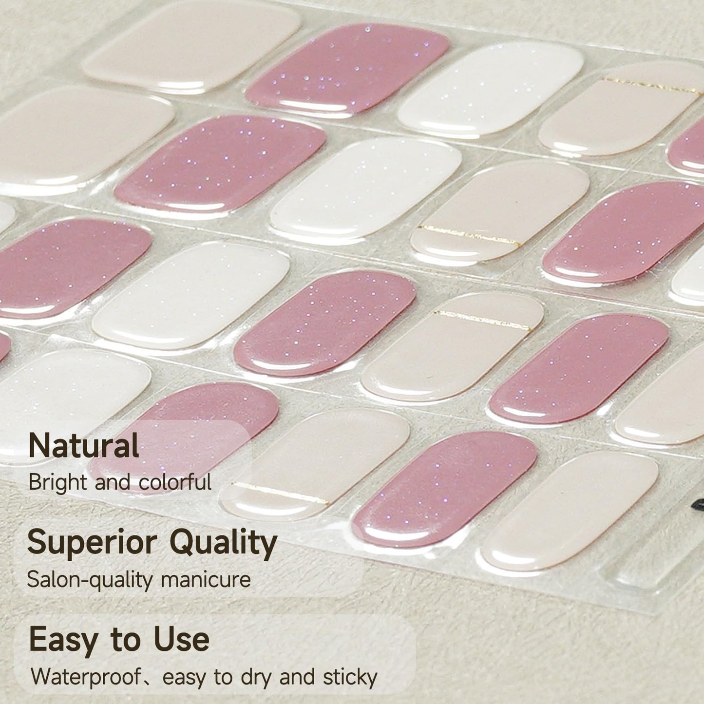 Semi Cured Gel Nail Strips, 56Pcs Nail Art Stickers/Wraps, Long Lasting UV Nail Polish Strips for Adults (Silver Rhinestones+French Tip Glitter) BST220