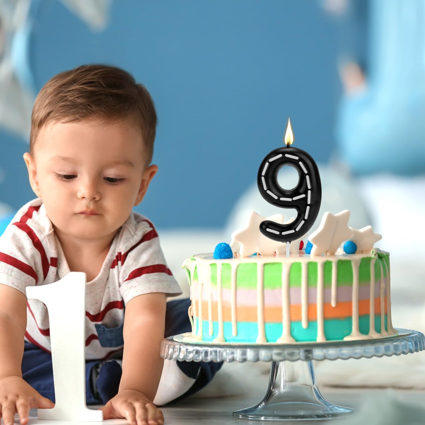 Birthday Number Candles, Black White Numeral Birthday Candles Racing Cars Themed Cake Decoration Cake Topper for Bday Anniversary Wedding (Number 2) BST326L