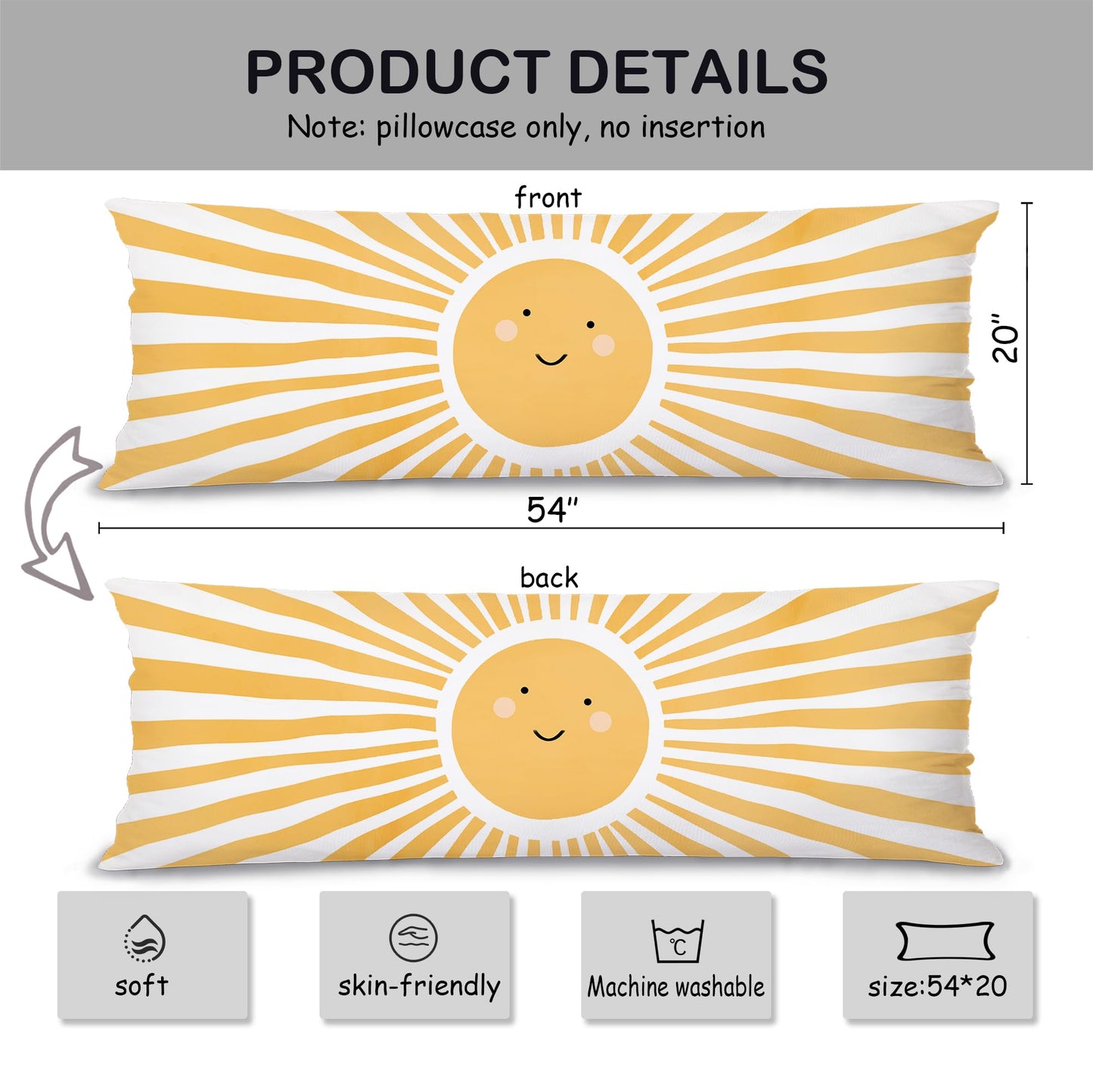Boho Sun Sunshine 21x54 Body Pillow Cover Case, Modern Neutral Boho Horizontal Sun Sunset Sunrise Decorative Long Hug Pillow Cases for Bed Couch BST220