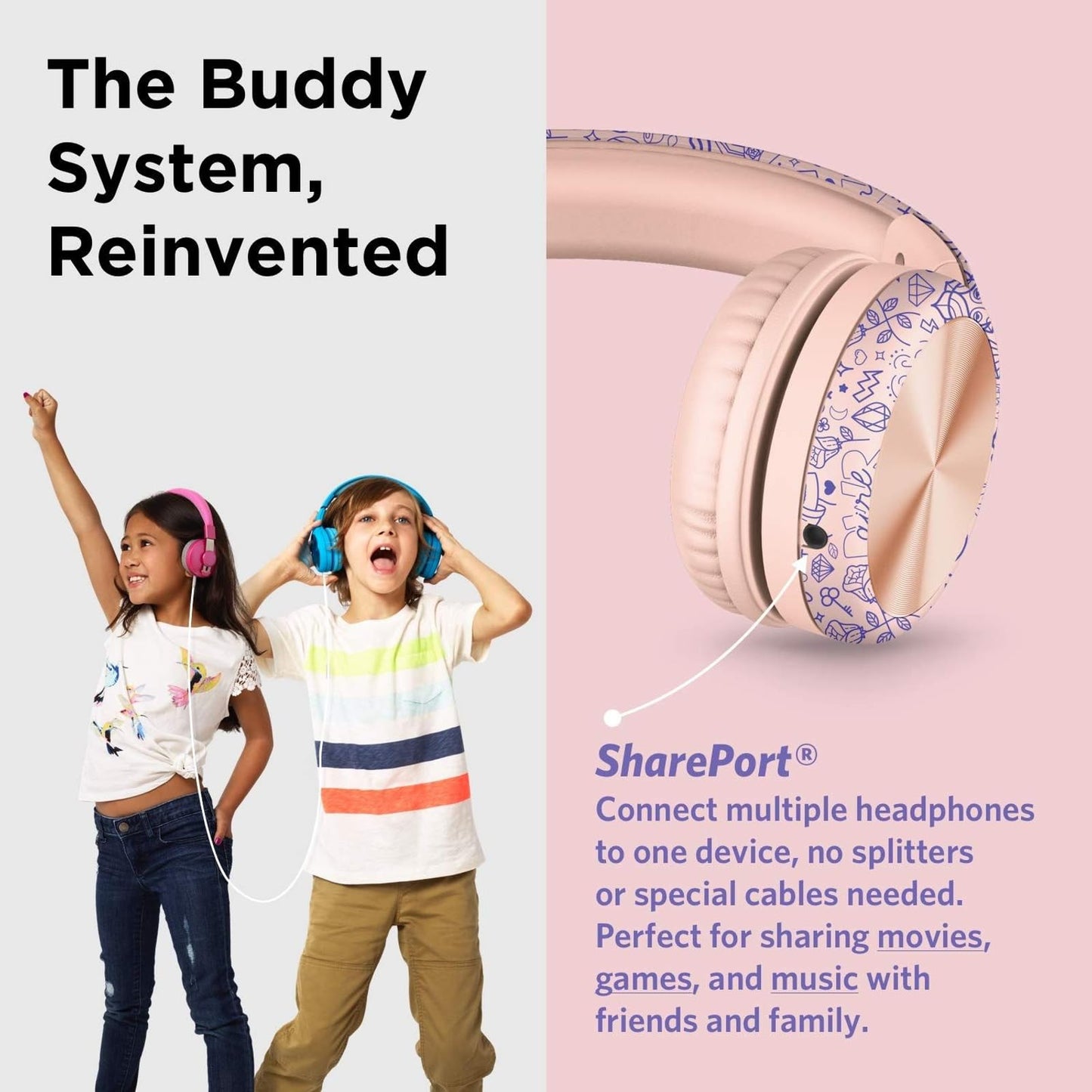 LilGadgets Connect+ Pro Wired Kids Headphones for School with Microphone, Volume Limiting Over-Ear Headset with Cord, SharePort Technology & SoftTouch Padding, Blue