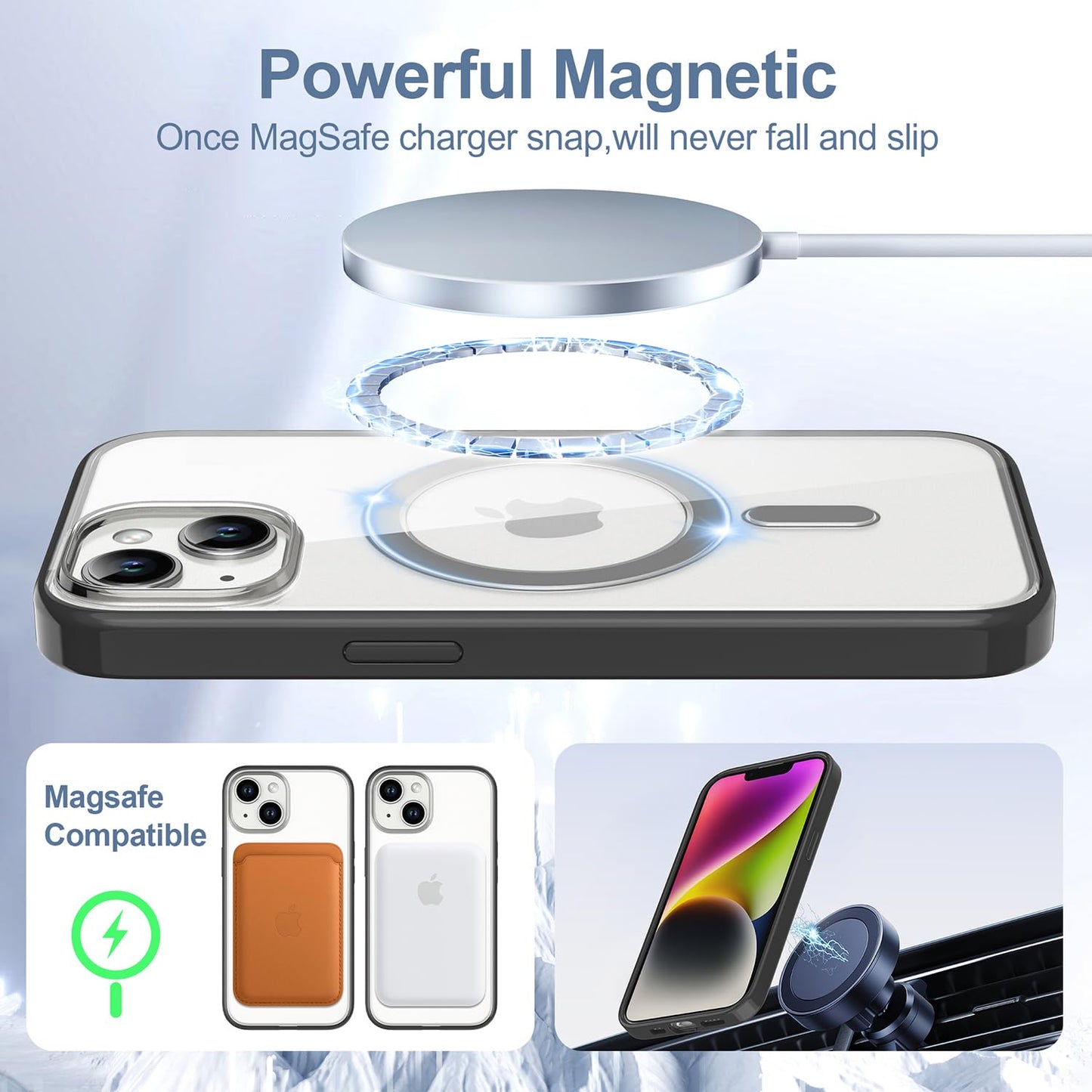 PULOKA for iPhone Case Compatible with Magsafe, Color Bumper & Clear TPU Back Hybrid Shockproof Cover (White, iPhone 16 Pro Max) WN420