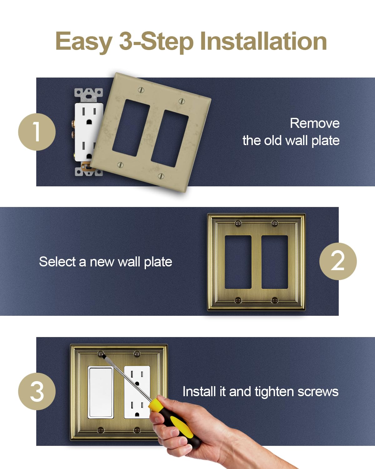Decorative Metal Wall Plates, Switch Plates Outlet Covers (Off White/1 Decorator 4 Pack) WN420