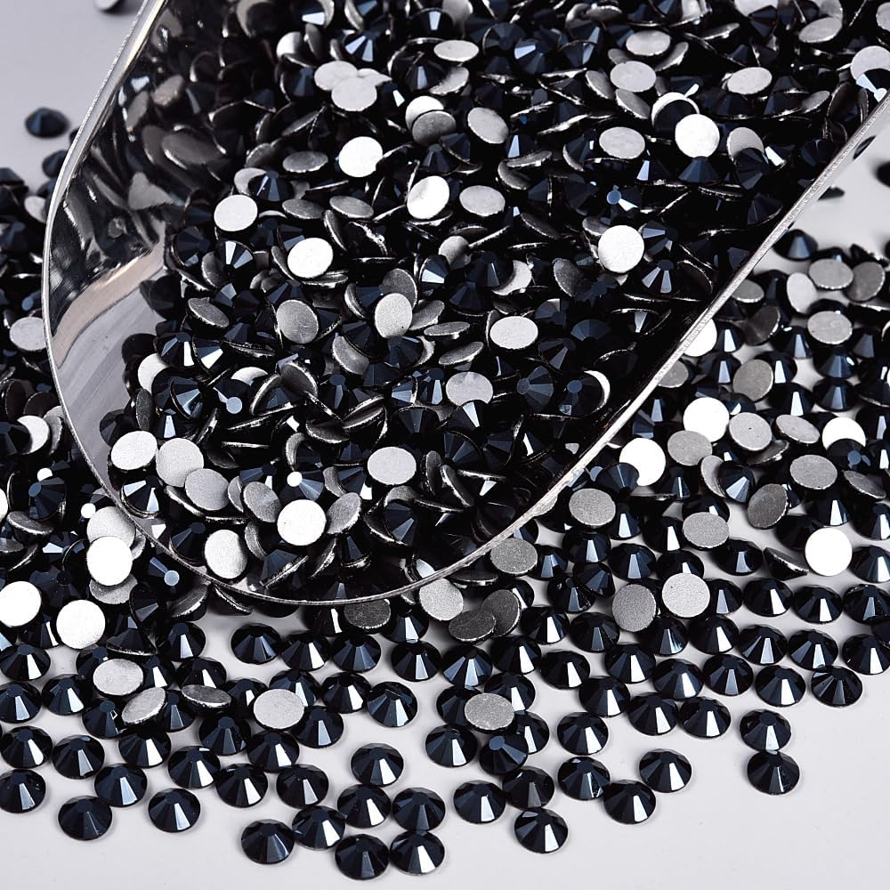 Black Shine Glass Rhinestones Crystal Flatback Gemstones for Crafts Nails Makeup Bags and Shoes Decoration.(SS20/1440pcs) BST202