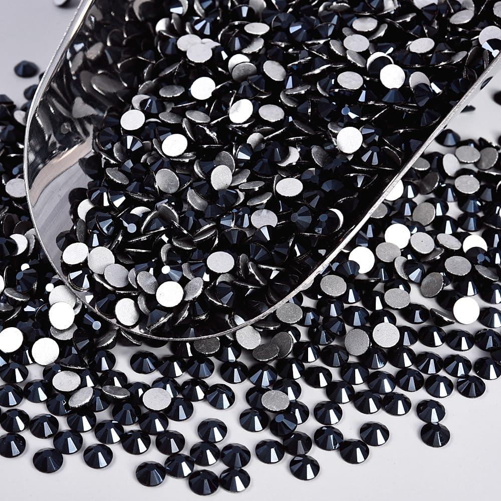 Black Shine Glass Rhinestones Crystal Flatback Gemstones for Crafts Nails Makeup Bags and Shoes Decoration.(SS20/1440pcs) BST202
