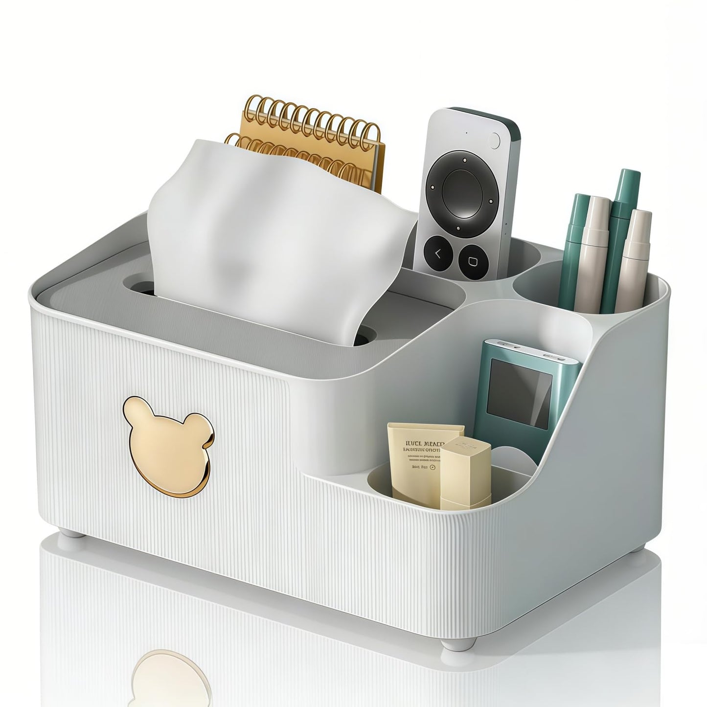 Multifunctional Tissue Box Cover with Storage,Square Tissue Box Holder and Remote Box,Modern Cube Tissue Cover Bedside Organizer for Nightstand End Table. BST220