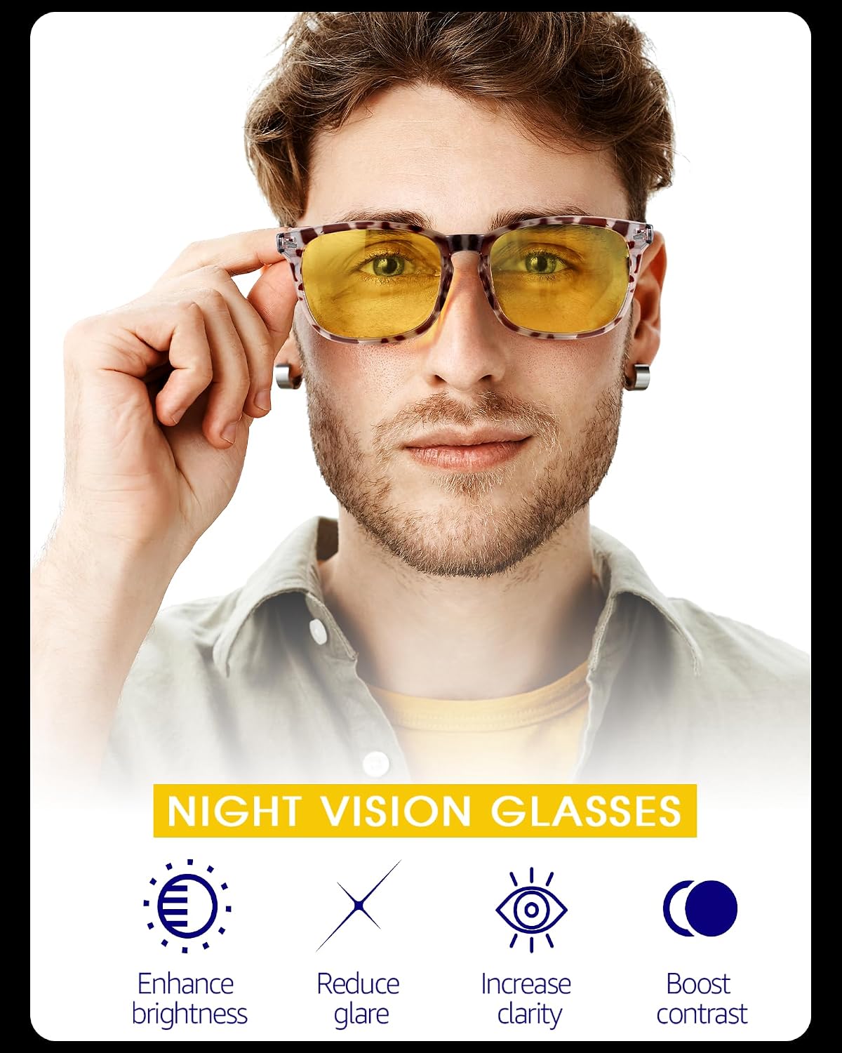 TJUTR Night Vision Driving Glasses for Men Women, Polarized Anti Glare Yellow Lens Glasses for Driving at Night Time TN2482 WN420
