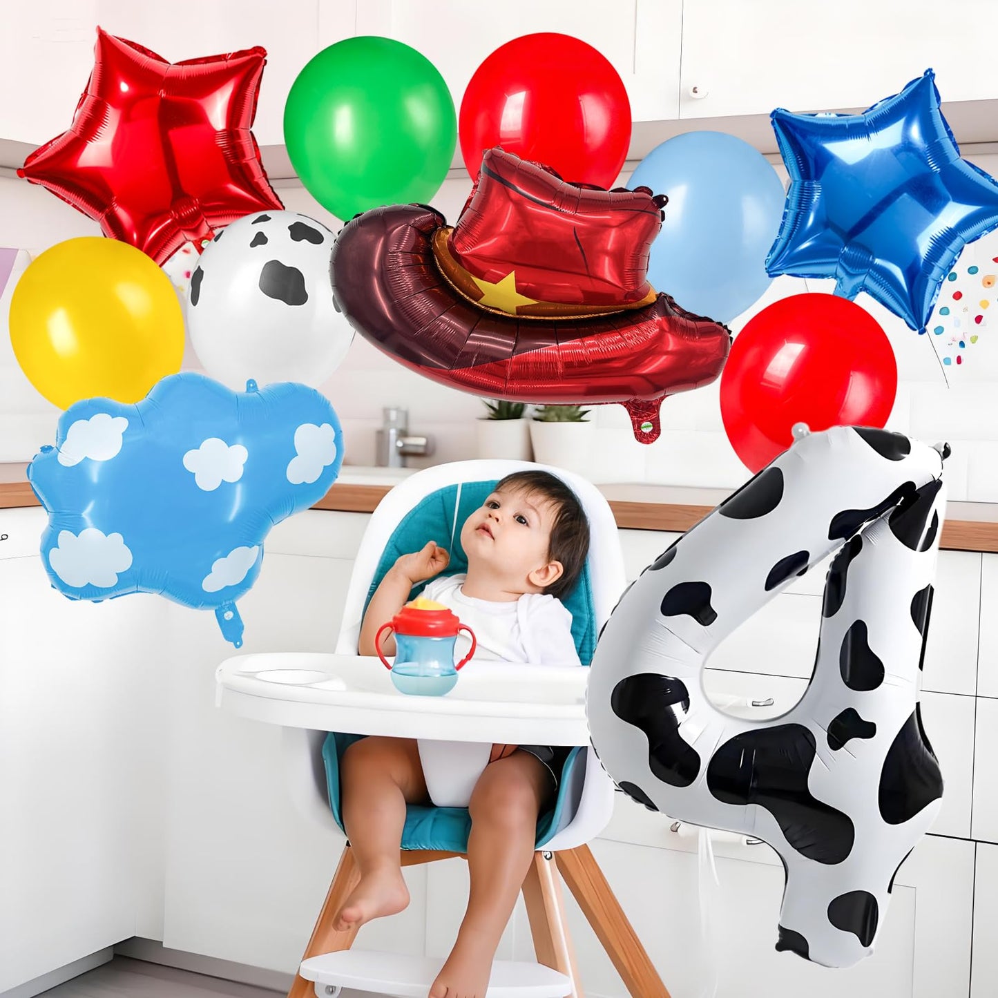 11-Pack Cowboy Theme Balloon Set, Farm Theme Decorations, Balloons with Hats and Clouds, Boys and Girls Birthday Party Supplies (1) BST202
