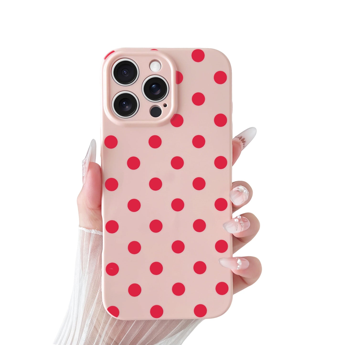 Skyseaco Compatible with iPhone 15 Case Cute Polka Dot Phone Case Soft Slim TPU Shockproof Phone Cover Full Camera Protection for Women Girls - Black WN420