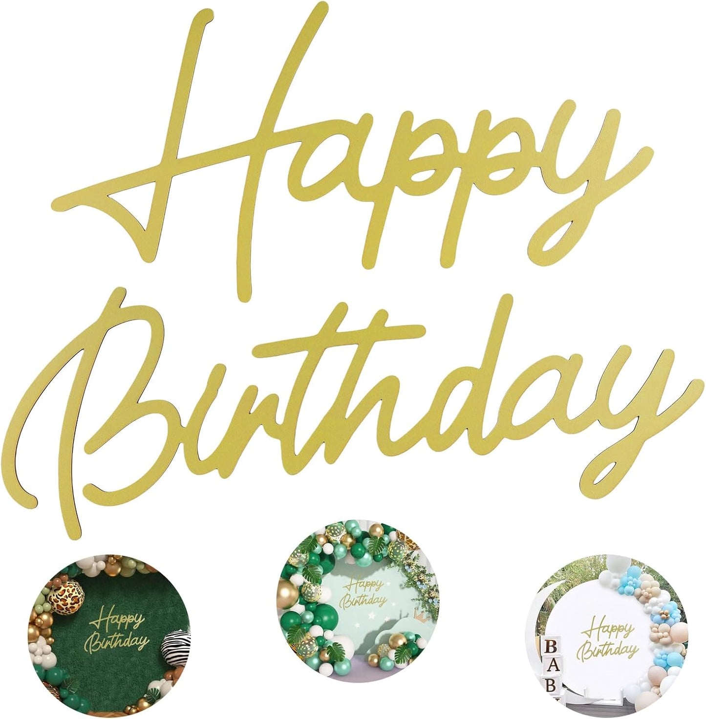 LOGJAM Happy Birthday Wooden Sign For Backdrop, Gold Wall Decor, Rustic Letters Birthday Party Decoration BST220